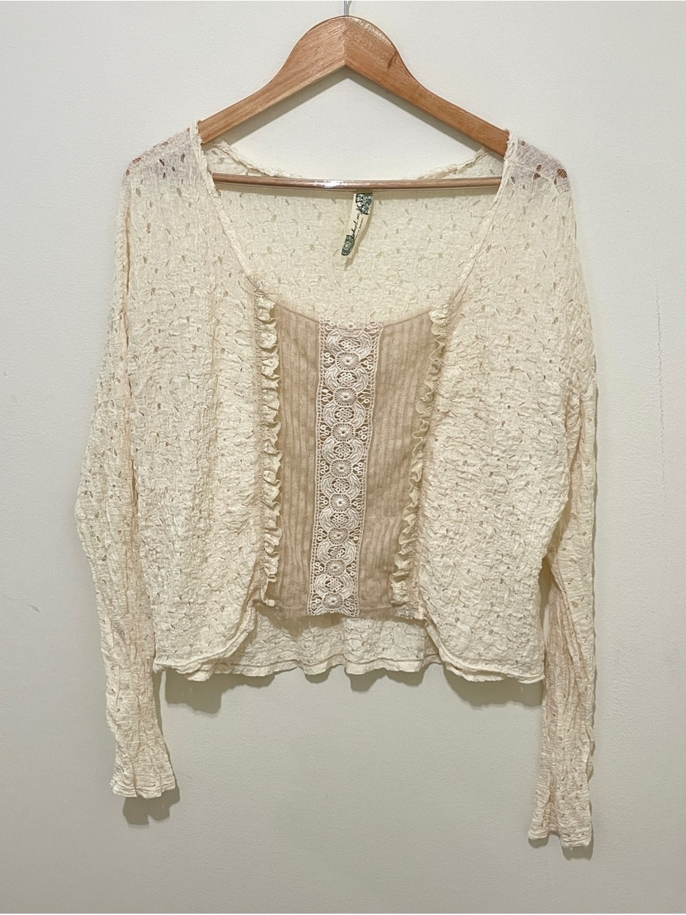 Free People Cream Crochet-Detail Layered Top, Size Large